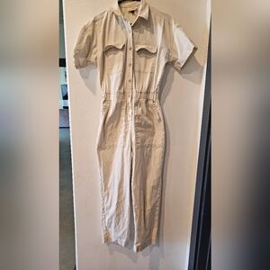 Beige Button-Up Jumpsuit